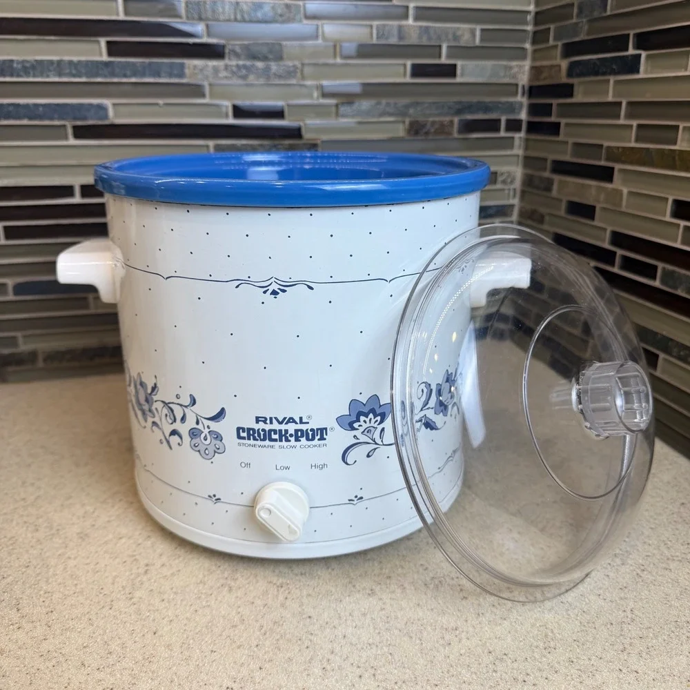 Vintage Rival Crock-Pot 3.5 Qt Slow Cooker Blue Cornflower Floral Model 3100/2